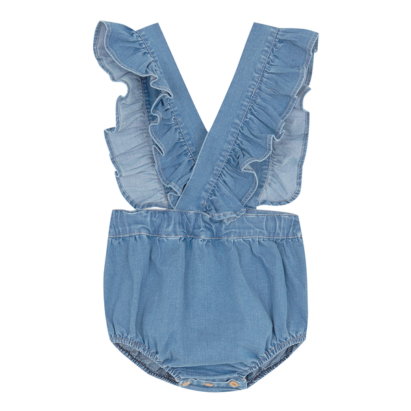 Yellow Pelota Folk Romper - Washed Denim