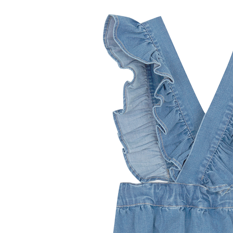 Yellow Pelota Folk Romper - Washed Denim