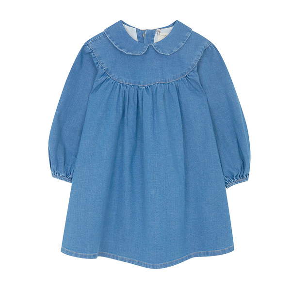 Yellow Pelota Gathered Dress - Washed Denim