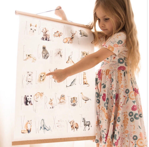 Modern Monty Alphabet Natural Cotton Print - Animal Size A2
