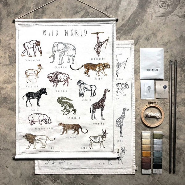 Numero 74 School Poster Embroidery Kit - Wild Animals
